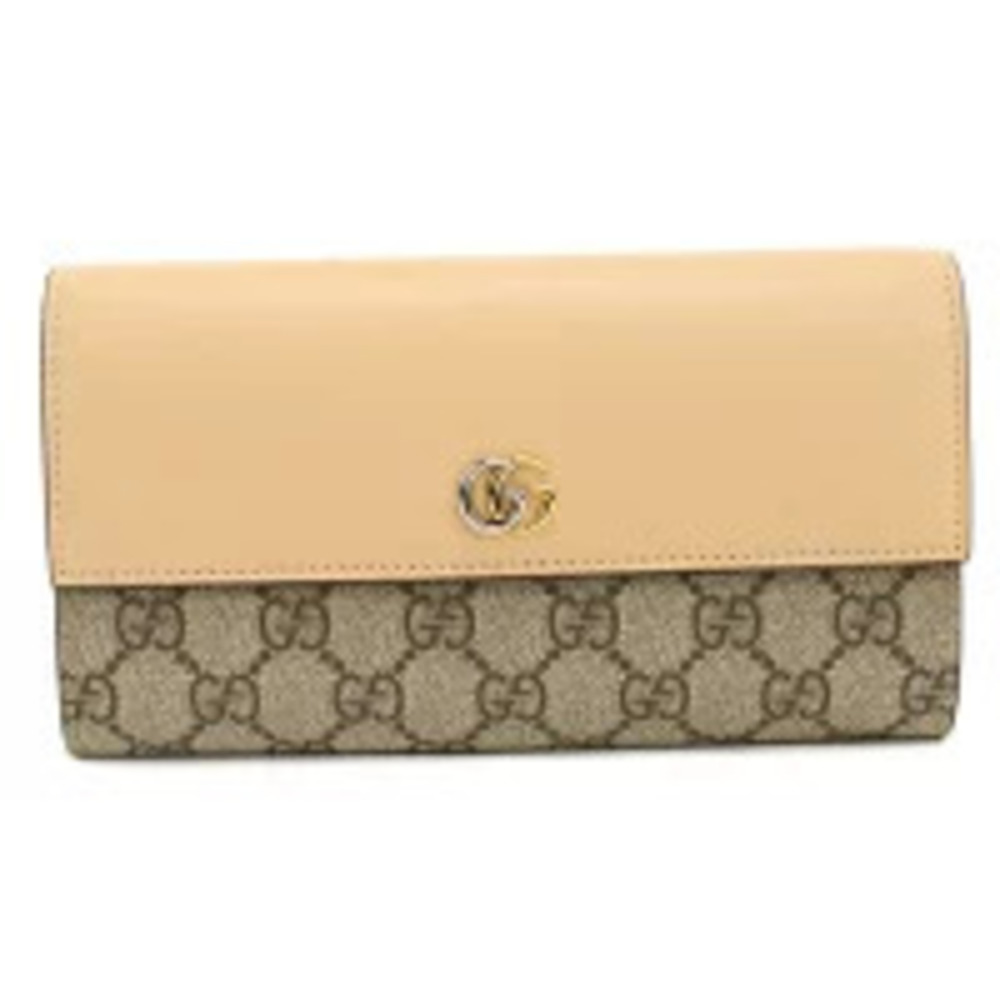 Gucci Long Wallet Bi fold Double G Leather Beige Cream